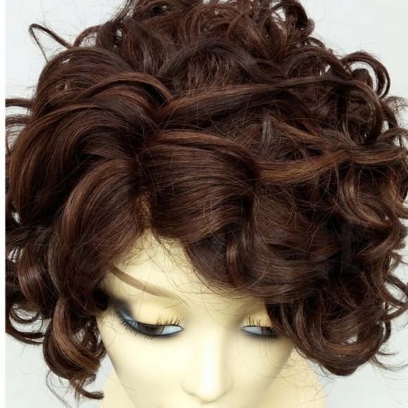 Auburn & brown lace front heat safe short curly wig main image 5